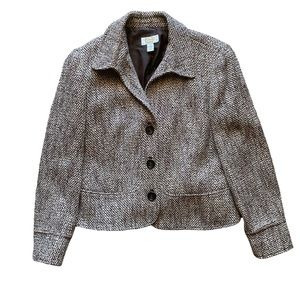 Talbots Tweed Button Front Jacket Blazer Wool Blend Size 14 Petite
